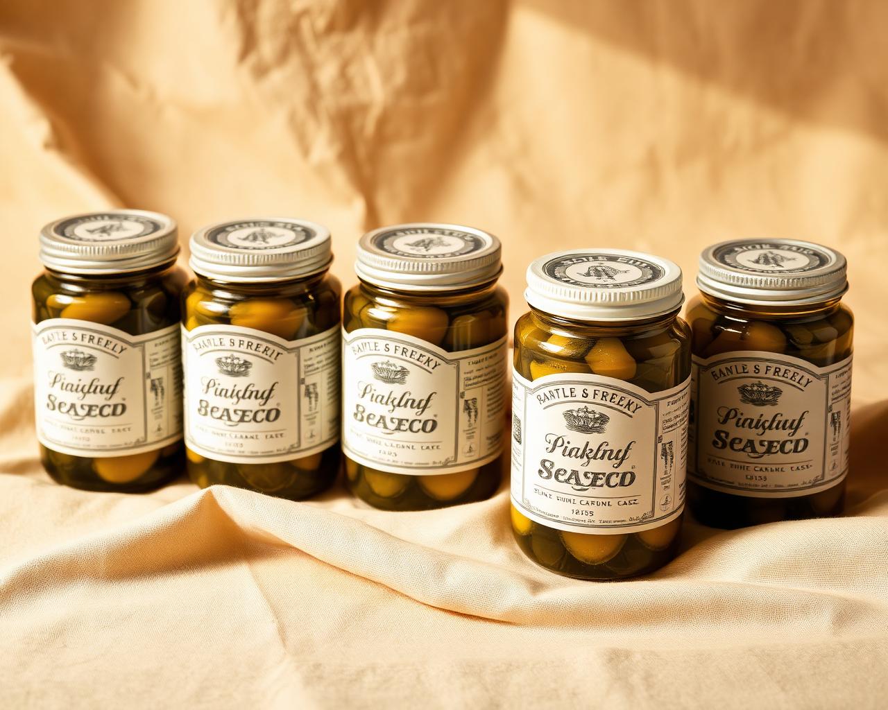 Row of small batch pickle jars